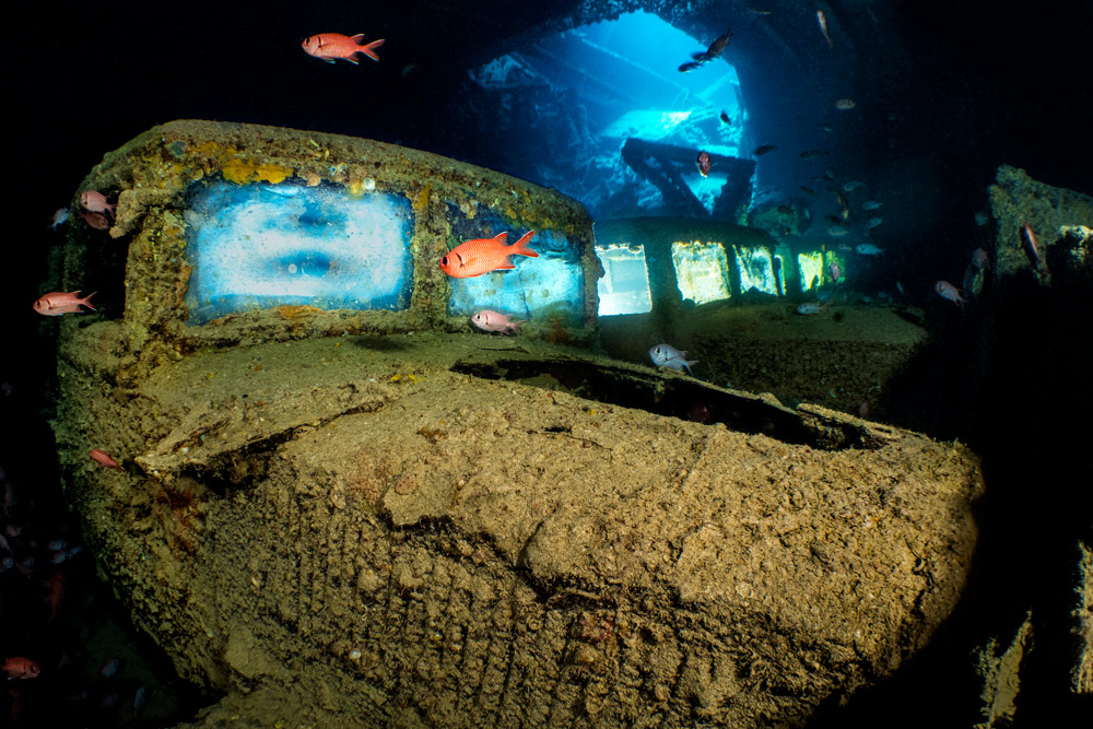 Bedford trucks inside the Thistlegorm wreck